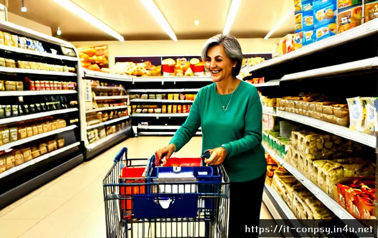 소비자 감정에 따른 충동 구매 - Photorealistic Italian supermarket checkout scene, an expressive middle-aged woman impulsively placi...